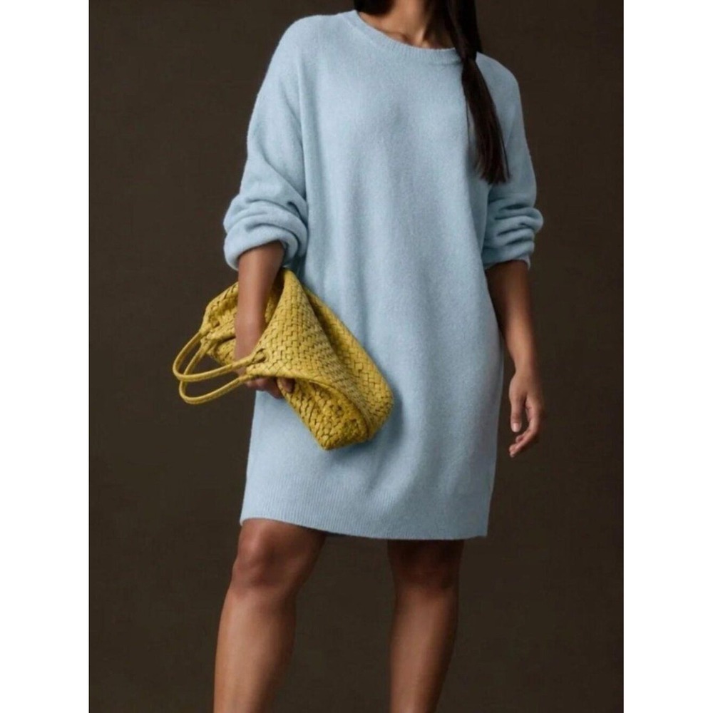Anthropologie Daily Practice Boucle Knit Tunic Sweater Dress M Blue Oversized